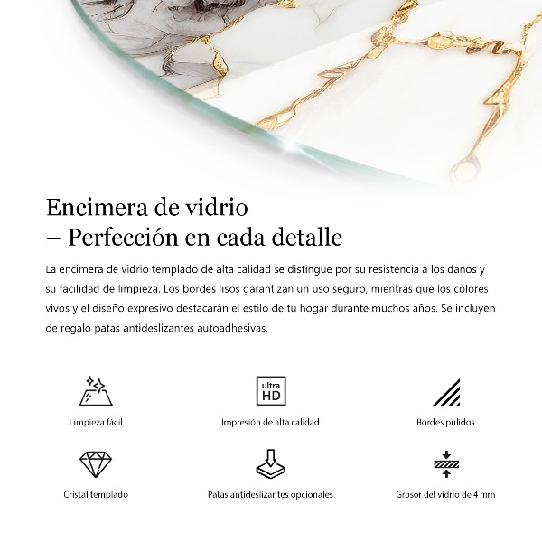 Kerek üveglap nyomattal Márvány stílus erekkel