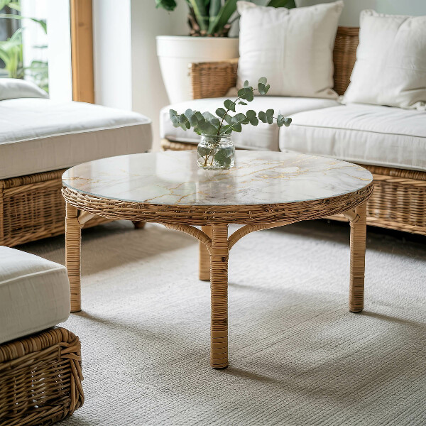 Kerek üveglap nyomattal Márvány stílus erekkel