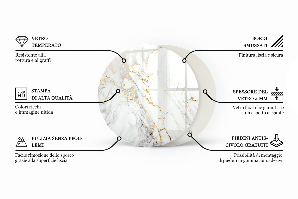 Kerek üveglap nyomattal Márvány stílus erekkel