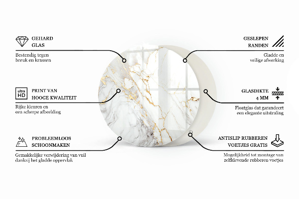 Kerek üveglap nyomattal Márvány stílus erekkel