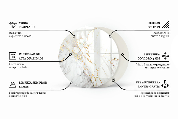 Kerek üveglap nyomattal Márvány stílus erekkel