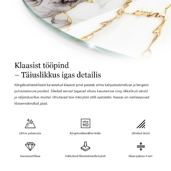 Kerek üveglap Fa ihlette mintázat