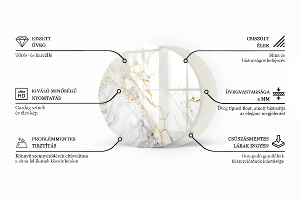 Kerek üveglap Fa ihlette mintázat