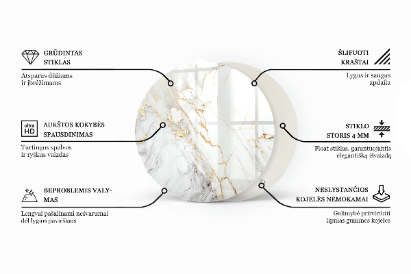 Kerek üveglap Fa ihlette mintázat