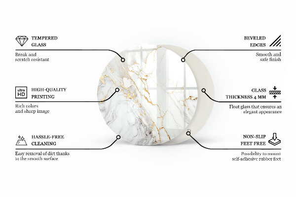 Kerek üveglap Márvány erek a mintában
