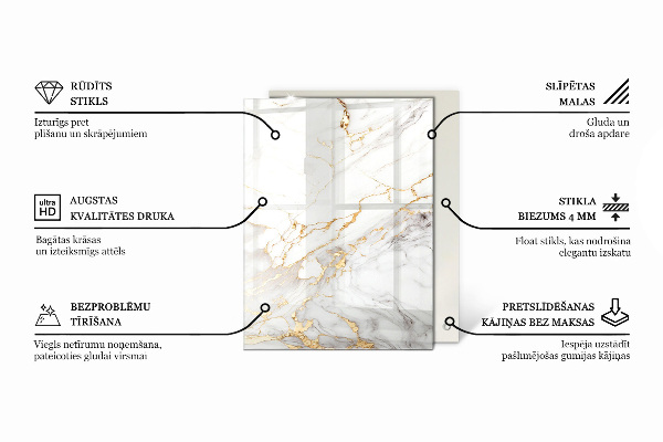 Téglalap alakú üveglap nyomattal Márvány textúra motívum