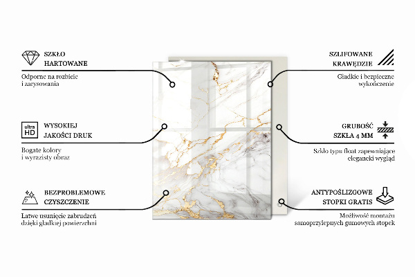 Téglalap alakú üveglap nyomattal Sima fekete stílus