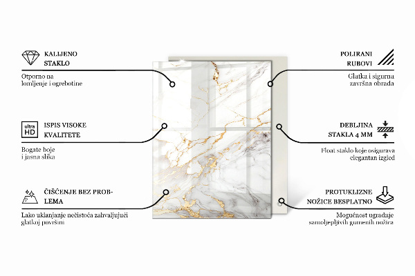 Téglalap alakú üveglap nyomattal Sima fekete stílus