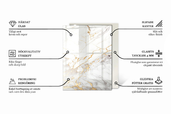 Téglalap alakú üveglap nyomattal Sima fekete stílus