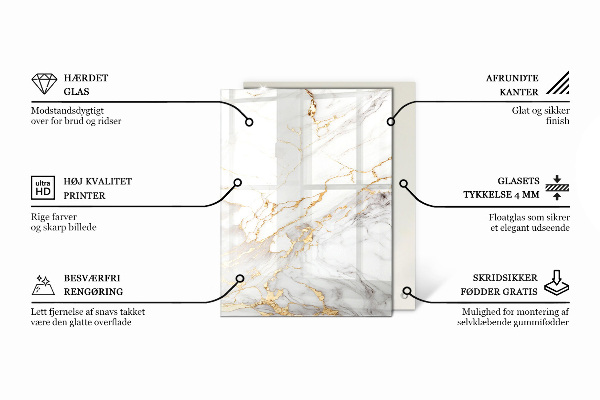 Téglalap alakú üveglap nyomattal Sima fekete stílus