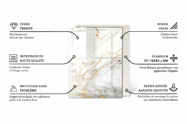 Téglalap alakú üveglap Márvány mintázat