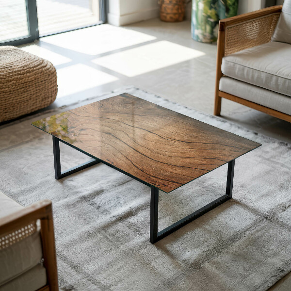 Téglalap alakú üveglap Természetes fa szerkezet