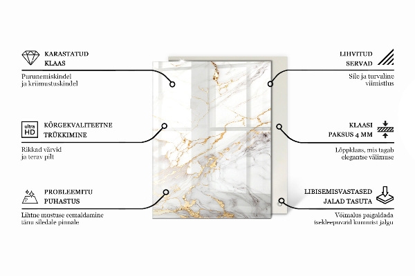 Téglalap alakú üveglap nyomattal Érdes márvány mintázat
