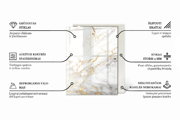 Téglalap alakú üveglap Márvány ihlette mintázat