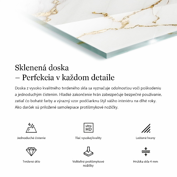 Téglalap alakú üveglap nyomattal Elegáns márvány mintázat