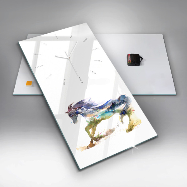 Téglalap alakú üvegóra Festett hegyek és ló