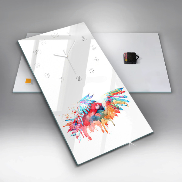 Téglalap alakú üvegóra Színes piros papagáj