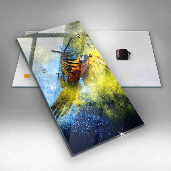 Téglalap alakú üvegóra Színes papagáj