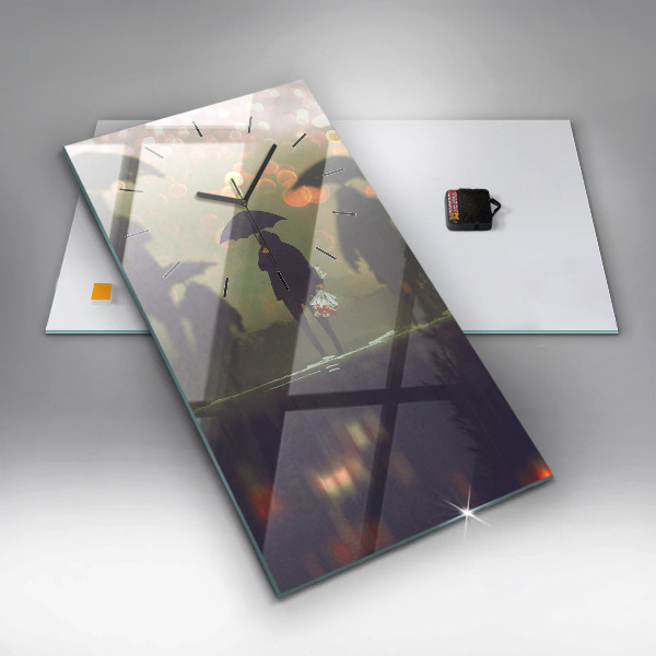 Téglalap alakú üvegóra Emberek esernyővel