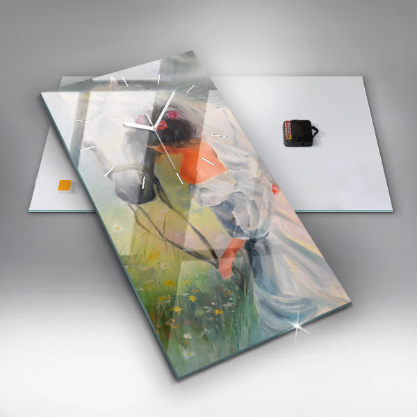 Téglalap alakú üvegóra Gyönyörű nő egy lóval