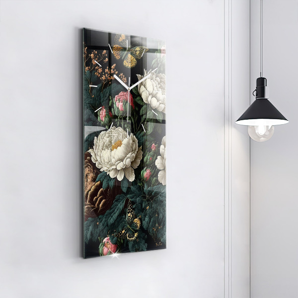 Téglalap alakú üvegóra Virág és arany pillangók