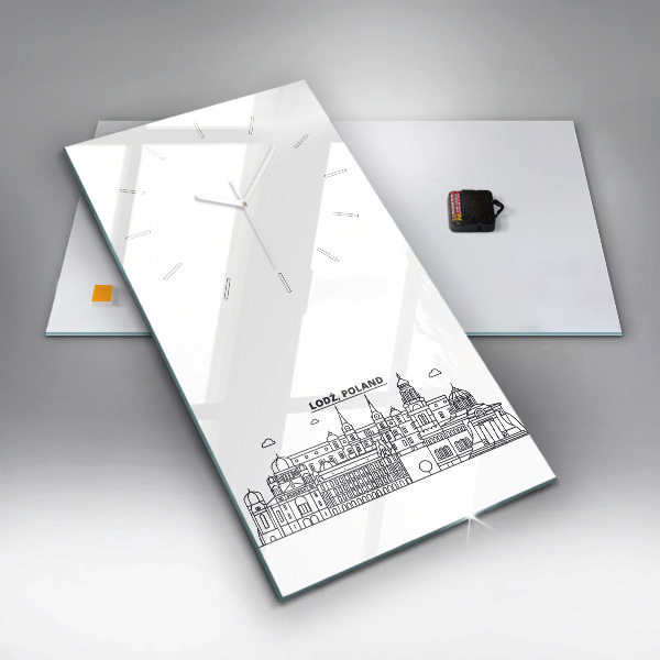 Téglalap alakú üvegóra Lodz építészeti panorámája