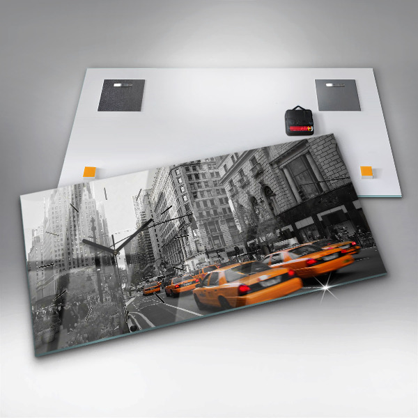 Vízszintes üvegóra Manhattan és a taxik