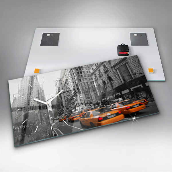 Vízszintes üvegóra Manhattan és a taxik