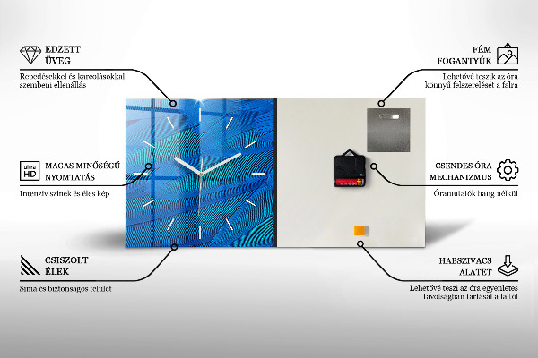 Vízszintes üvegóra Kék virágok