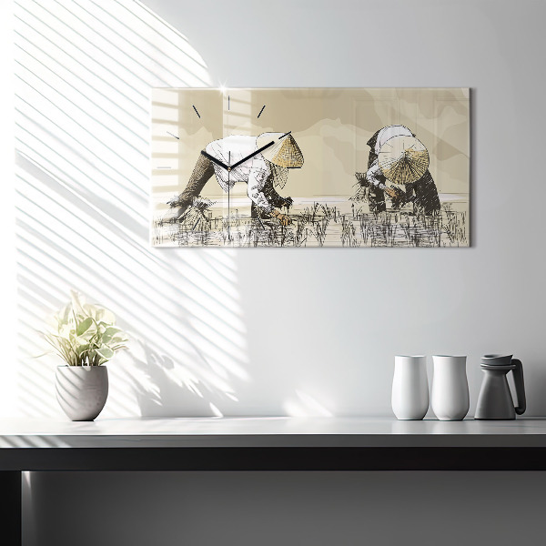 Vízszintes üvegóra Nő rizst szed