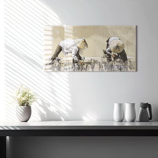 Vízszintes üvegóra Nő rizst szed