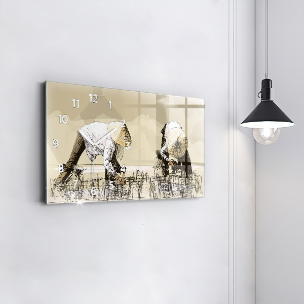 Vízszintes üvegóra Nő rizst szed