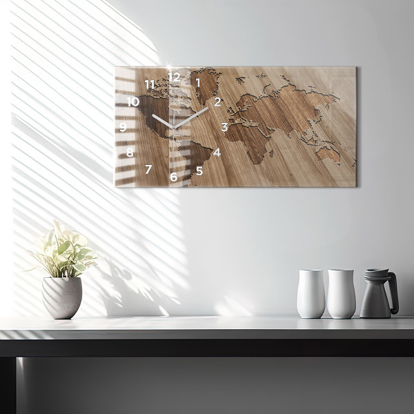 Vízszintes üvegóra Világtérkép fán