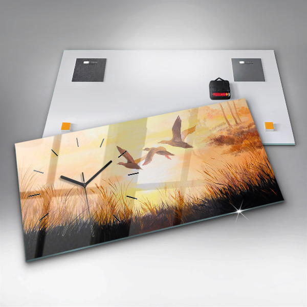 Vízszintes üvegóra Daruk naplementekor