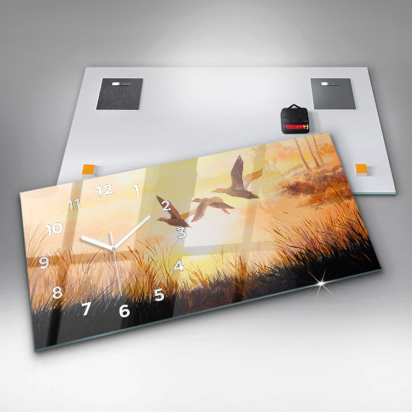 Vízszintes üvegóra Daruk naplementekor