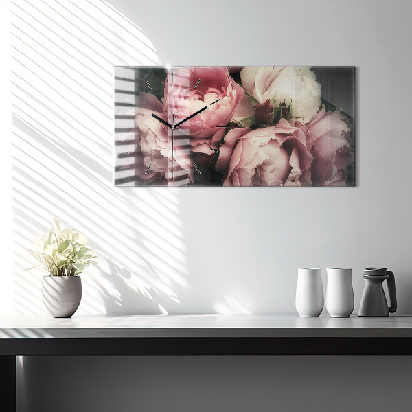 Vízszintes üvegóra Rózsaszín rózsa csokor
