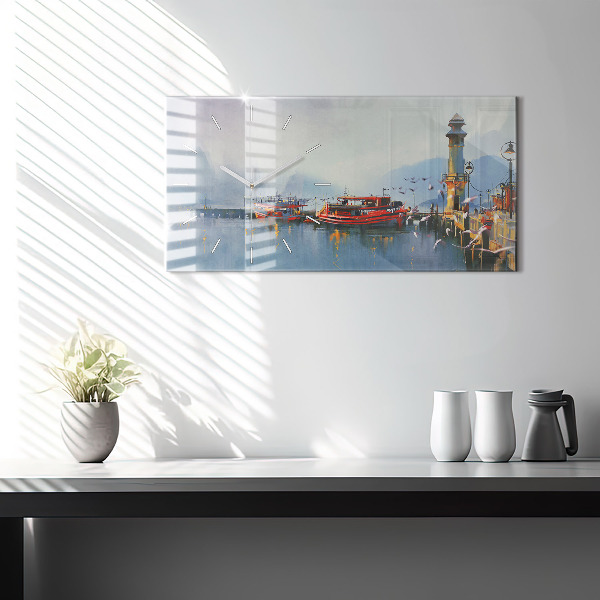 Vízszintes üvegóra Halászhajó a kikötőben