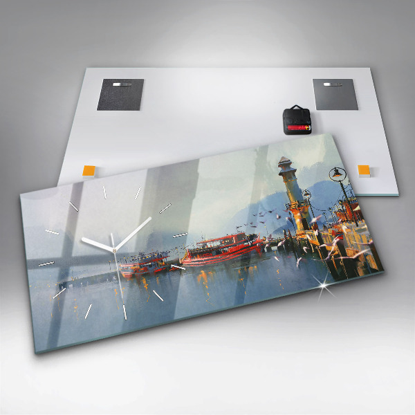 Vízszintes üvegóra Halászhajó a kikötőben