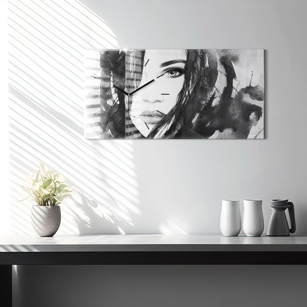 Vízszintes üvegóra Egy nő portréja akvarell