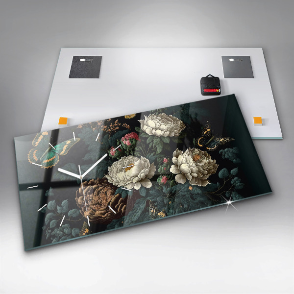 Vízszintes üvegóra Virág és arany pillangók