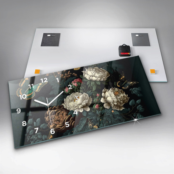 Vízszintes üvegóra Virág és arany pillangók