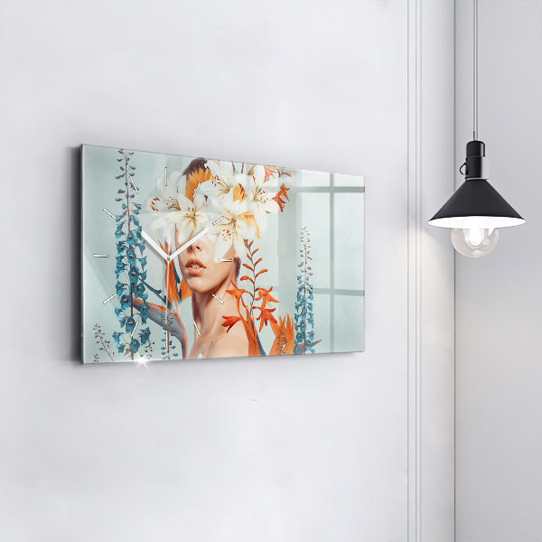 Vízszintes üvegóra Nő virággal