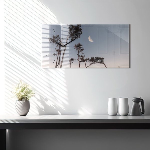 Vízszintes üvegóra Félhold és fák