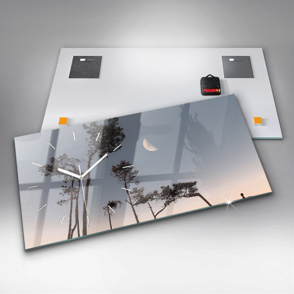 Vízszintes üvegóra Félhold és fák