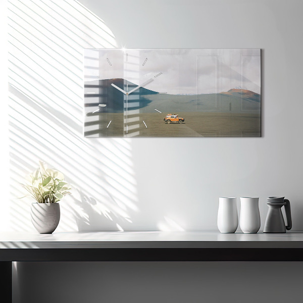 Vízszintes üvegóra Jármű a kamcsatkai sivatagban