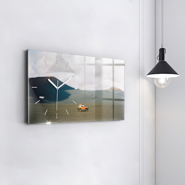 Vízszintes üvegóra Jármű a kamcsatkai sivatagban