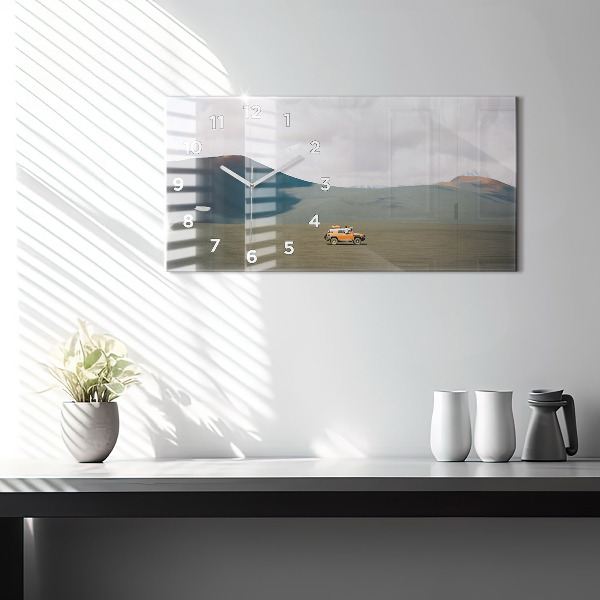 Vízszintes üvegóra Jármű a kamcsatkai sivatagban