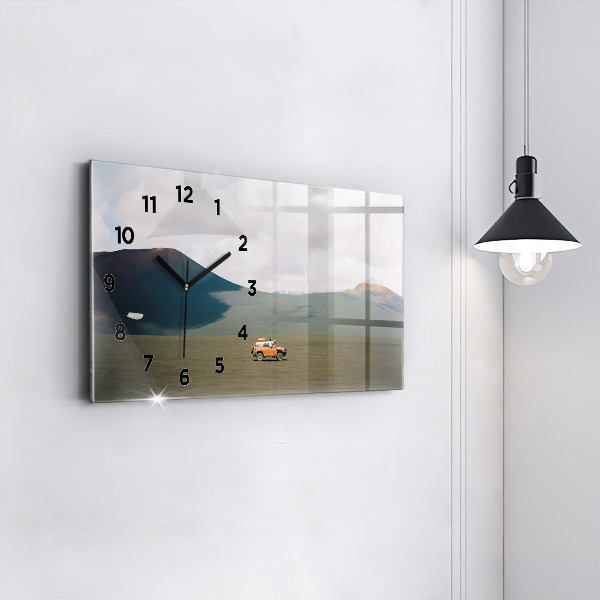 Vízszintes üvegóra Jármű a kamcsatkai sivatagban