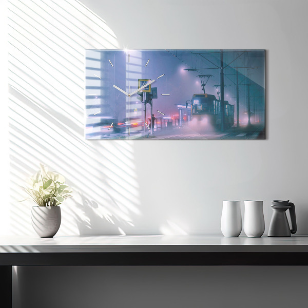 Vízszintes üvegóra Varsó a ködben