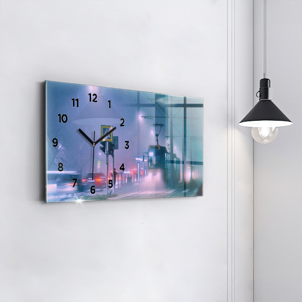 Vízszintes üvegóra Varsó a ködben